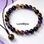 LumiBijou komplet kamienie  tygrysie oko ametyst na prezent lub dla ciebie