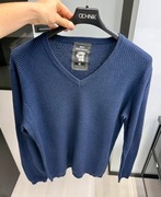 Sweter męski dekolt w serek, 100% bawełna, rozm. L elastyczny granatowy
