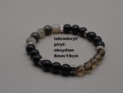 Bransoletka labradoryt - piryt - obsydian 8 mm/19 cm