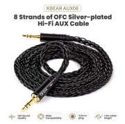 KBEar AUX08 3.5/3.5mm 8-Rdzeni Czarny 1,2m. OFC 4N Posrebrzany