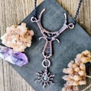 Miedziany naszyjnik z awenturynem i turmalinem