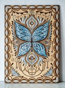 Obraz wypalany i malowany na drewnie 35x50cm, rękodzieło, pirografia/akryl