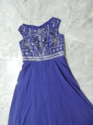 chabrowa długa sukienka maxi z wyszywanymi kryształkami XL