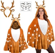 Przebranie damskie renifer ponczo z kapturem i opaską