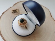 Złoty pierścionek Warmet Jantar Sopot ciemnozielone oczko złoto 583