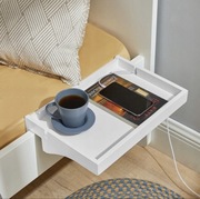 Półka nocna do łóżka z prowadnica kabli z zaciskiem biała