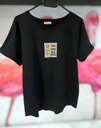 Czarna bluzka ,T-shirt oversize-naszywka, haftowany napis i serca, uni S-XL