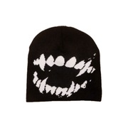Nowa modna czarna uniseks czapka zimowa beanie z motywem zębów wampir y2k