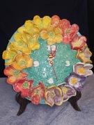 Zegar ścienny ceramiczny rzeźbiarski Kwiaty polne stokrotki ręcznie robiony