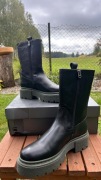 Damskie Botki Skórzane G-Star RAW Rozmiar 38 24cm Czarne Gruba Podeszwa