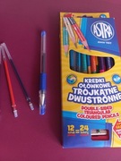 Kredki ołówkowe Astra dwustronna, temperówka,długopis+ 3 kolory!