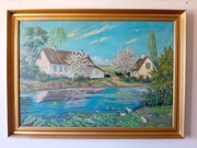 STARY DUŻY OBRAZ OLEJNY PŁÓTNO,  