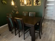 Stół + 6 krzeseł drewniane wenge | zielony welur | Agata Meble Amon