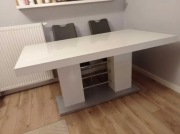 zestaw stół LINOSA i krzesła BATIK szare ekoskóra chrom 8 sztuk 