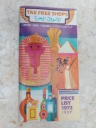 Cennik sklep wolnocłowy United Arab Airlines 1972 rok Tax free shops Egipt