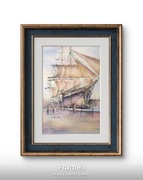 Akwarela malowana ręcznie "W  porcie"