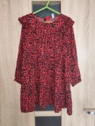 499. Czerwona dziewczęca sukienka w panterkę na długi rękaw rozmiar 128