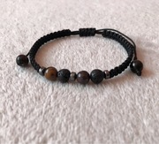Bransoletka z czarną lawą tygrysie oko i hematyt regulowana
