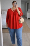 Czerwona bluzka rozmiar 2XL luźny krój, miękka wiskoza