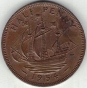 Wielka Brytania half penny 1/2 pensa 1954 - 25,4 mm - nr 1