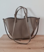 Torebka shopper włoska Borse in Pelle skóra taupe beż ciemny