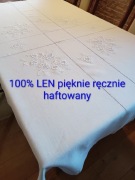 Śliczny obrus lniany ręcznie haftowany 160x125