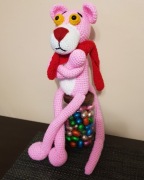 Duża  różowa pantera, maskotka na szydełku przytulanka  prezent handmade