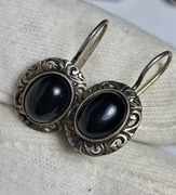 Piękne Stare  przedwojenne Kolczyki  z Onyksem , srebro 