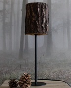 Lampa Stojąca Nocna DĘBOWY Drewniany klosz z korą -- FAKŁY