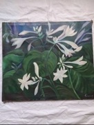 Obraz olejny Białe Lilie olej sygn wyceniony w prl polecam prezent 