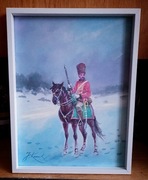 HUZAR NA KONIU-OBRAZ OLEJNY NA PŁÓTNIE, -J. KOSSAK 48x38 