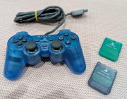 Kontroler Playstation1 Dualshock SCPH-1200 Clear Blue I 2x Memory Card 1Mb!