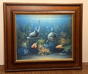 RYBY Ładny obrazek ręcznie namalowany drewniana ramka