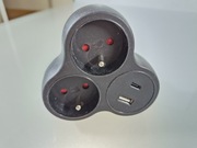 Rozgałęziacz 2-Gniazdowy Złodziejka + USB-A i USB-C 230 V Czarny