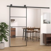 vidaXL Drzwi przesuwne, szkło ESG i aluminium, 76x205 cm, czarne