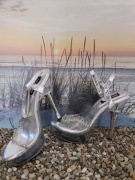 SEXY SZPILKI SZKLANKI PLATFORMY DAMSKIE SREBRNE SANDAŁY NA OBCASIE 