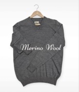 CUBUS M Sweter 100% Wełna Merino Grafitowy V-neck Old Money