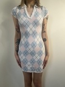 Pastelowa sukienka mini w kratkę, kołnierzyk, dopasowana rozm. S H&M