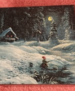 Prezent - krasnal na rybach -drewniana skrzyneczka 