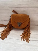 skórzana zamszowa włoska torebka frędzle 