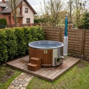 Balia ogrodowa|2 x 1,03 m|Szary wkład z brokatem | Piec zintegrowana