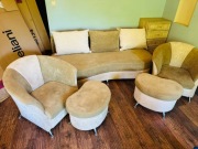 Komplet wypoczynkowy - sofa, fotele, pufy, poduszki - z funkcją spania