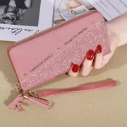 Stylowy Portfel Damski z Brokatem i Frędzlem