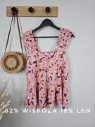 Bluzka damska różowa w liście falbanka wiskoza len Promod 36 S