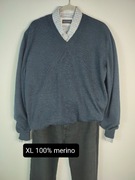 Granatowy sweter męski Clipper XL oversize 100% merino wełna merynos 