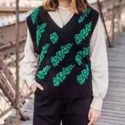 H&M FEAR czarna kamizelka oversize dzianina rXS