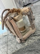 Lampion na świecę świecznik wiszący drewniany szkło Rustykalny