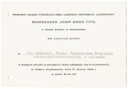 1946, Premier Fed. Rep.Jugosławii zaprasza Ministra J.M. Grubeckiego !