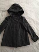 Szary grafitowy elegancki płaszcz z kapturem Zara 36 jak nowy