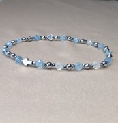 Bransoletka różaniec kamienie akwamaryn serduszko krzyżyk prezent pamiątka 